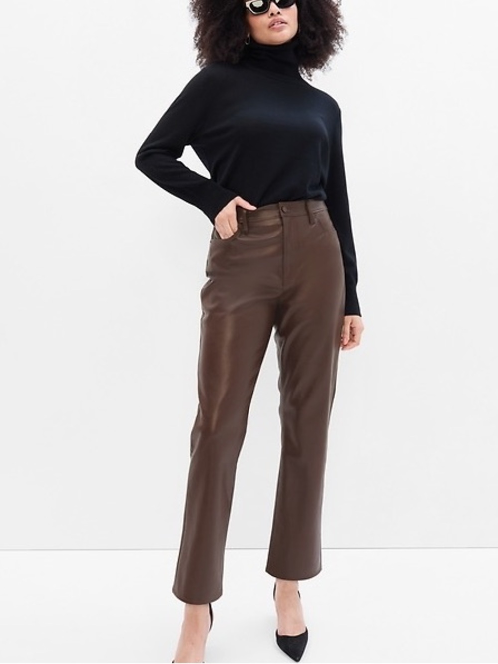GAP High Rise Vegan Leather Vintage Slim Brown Faux Leather Pants High-Waist